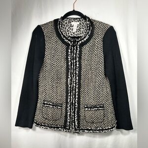 Chico’s Black & Cream Chevron Tweed Blazer Jacket